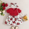 thumbnail image 2 of Yindaity Baby Girl Dress Summer Ruffle Sleeve Bowknot Floral Dresses Casual Sundress Red,18-24 Months, 2 of 3