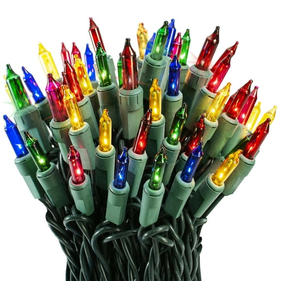 612 Vermont 100 Multi Christmas Twinkle Lights on Green Wire, 12 of 100 Lights Twinkle, Indoor and Outdoor Use, Connect up to 5 Sets End to End, Lighted Length 20.6', Total Length 21.8'