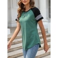 thumbnail image 2 of SAYFUT Women Tunic Tops Blouse Short Sleeve Asymmetric Hem Shirts Summer Fashion Round Neck T-shirt for Ladies Junior Side Irregular Hem Tee Tops, Black/Green, S-2XL, 2 of 6