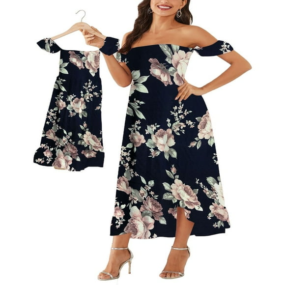 Mommy and Me Dresses Off Shoulder Chiffon Ruffled Long Dress Mother Daughter Matching Sundress