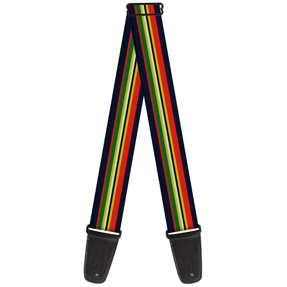Buckle-Down Guitar Strap, Stripes Navy Red Yellow Black White Green, 2 Inches Wide
