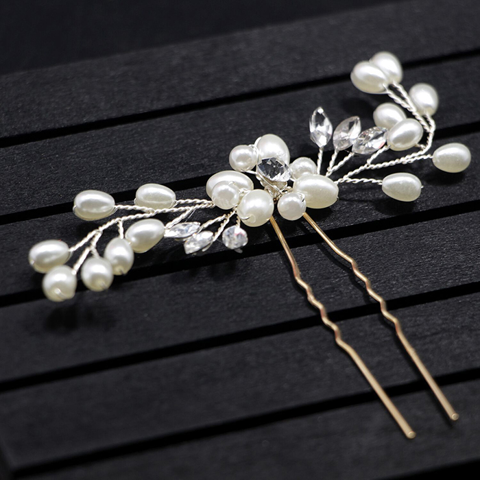 Lochimu Gold Plated Pearl Crystal Hair Clips For Bridal Wedding Prom Party Pearl Crystal Hair Clips Women Faux Hair Clips - image 5 of 11