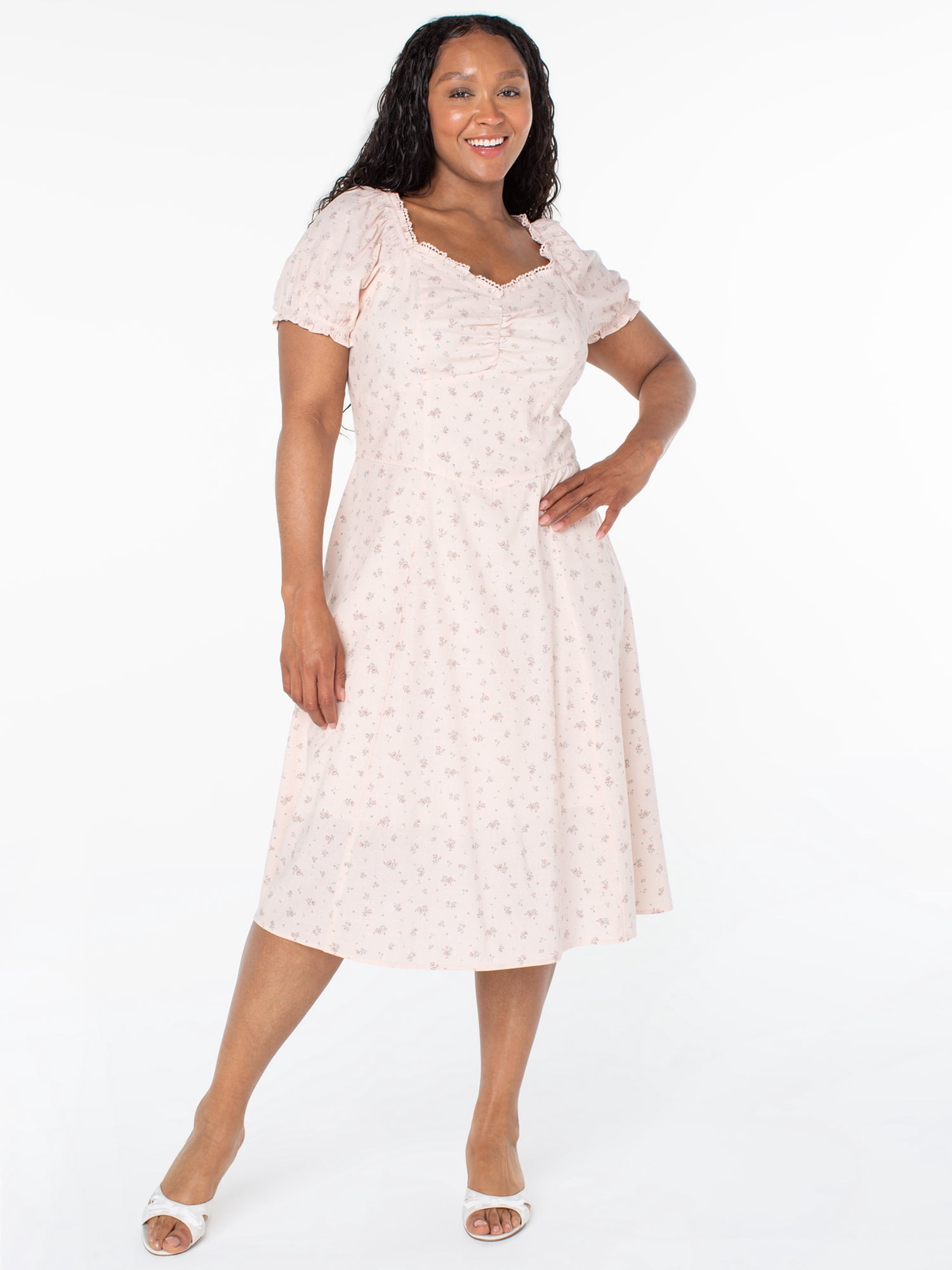 Celebrity Pink Women's and Women's Plus Puff Sleeve Midi Dress, Sizes XS-4X
