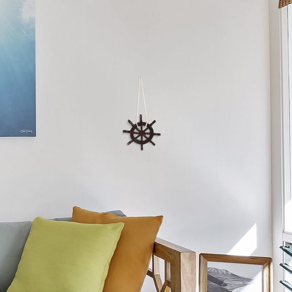 FRCOLOR Dark Brown Rudder Wall Decor Nautical Style for Home Decoration Unique Wooden Ship Wheel 20.0 inches