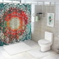 thumbnail image 7 of Creowell  Coral and Teal Shower Curtain, Modern Tribal Mandala Tibetan Healing Motif with Floral Geometric Ombre Art, Cloth Fabric Bathroom Decor Set with Hooks, Coral Teal White, 7 of 7