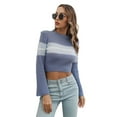 thumbnail image 5 of hirigin Women Knit Crop Sweater Casual Striped Contrast Color Long Sleeves Pullover Knitwear Tops Streetwear, 5 of 8