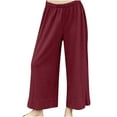 thumbnail image 2 of abtuhar Womens Wide Leg Pants,Womens Pants,Fashion Versatile Cotton Linen Elastic Waist Solid Color Wide Leg Pants Wine, 2 of 5
