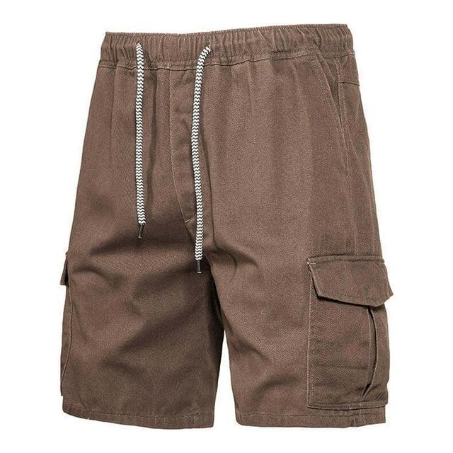pstuiky Pantalones cortos para hombre, Pantalones cortos de cintura elástica con cordón y múltiples bolsillos a la moda para hombre Pantalones cortos cargo