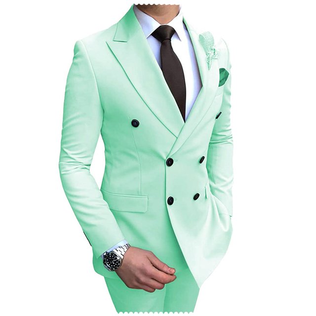 Mens Beige Slim Fit Double Breasted Casual Tuxedo Suit 2 Piece Set Model GS059