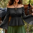 thumbnail image 6 of Htigea Womens Off the Shoulder Shirts Renaissance Bell Long Sleeve Tops Medieval Vintage Holiday Party Blouse Black L, 6 of 9
