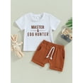 thumbnail image 2 of Bagilaanoe 2Pcs Toddler Baby Girl Boy Easter Outfits Letters Print Short Sleeve T-shirt Tops + Shorts 6M 12M 18M 24M 3T Kids Short Pants Set, 2 of 8