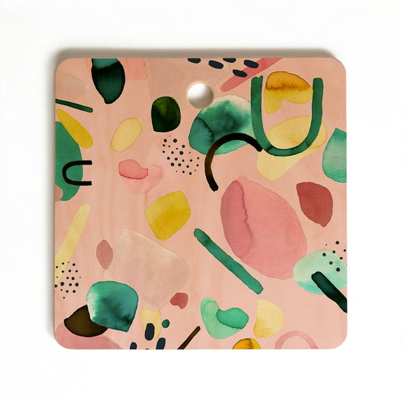 Society6 Ninola Design Abstract Geo Shapes Flower Square Cutting Board