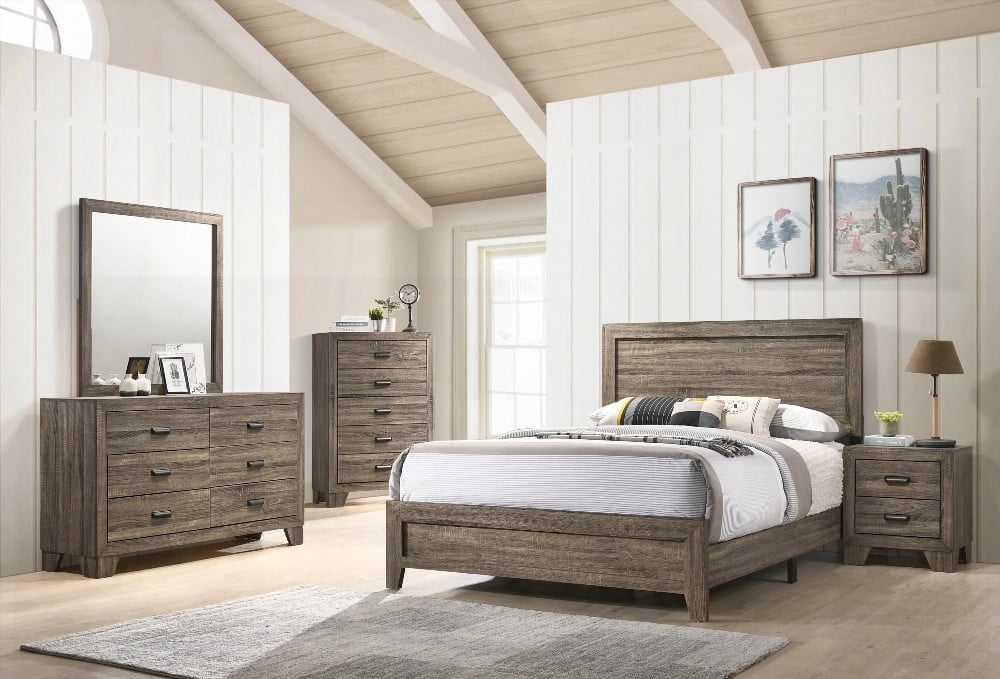 King Size Solid Wood Platform Bed Frame with Grey Finish for Bedroom