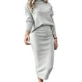 thumbnail image 2 of Women'S 2 Piece Skirts Sets Sweater Long Sleeve Knit Tops Midi Skirt Travel Matching Outfits Fall Gray White M, 2 of 4
