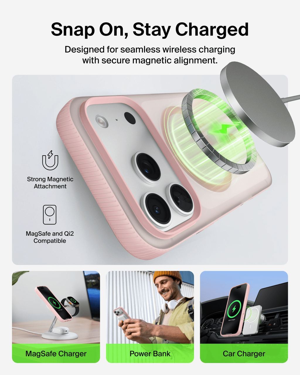 Belkin for iPhone 17 Pro Case, Grip, MagSafe Compatible w/Anti-Scratch & Anti-Yellowing Coating, Touch Sensitive Camera Control - Military Grade, Anti-Slip, Magnetic, Shockproof, Protective-Pink