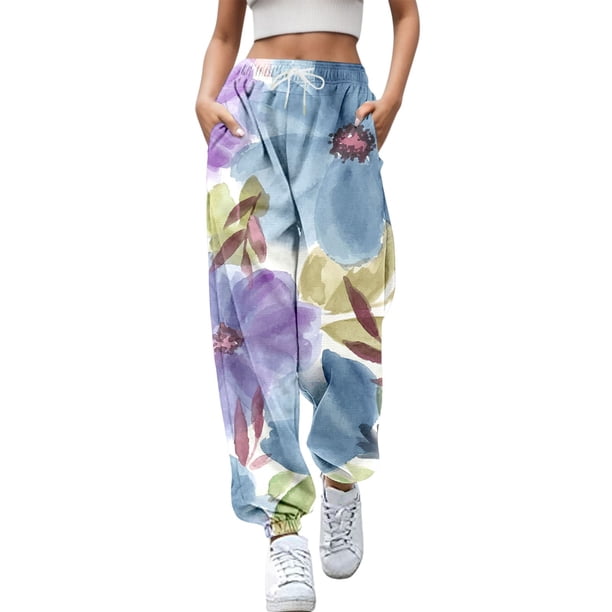 Gibobby Pantalones mujer invierno Pantalón deportivo sanitario con cintura diaria y estampado floral Legging elástico largo informal para mujer(Marina,XG)