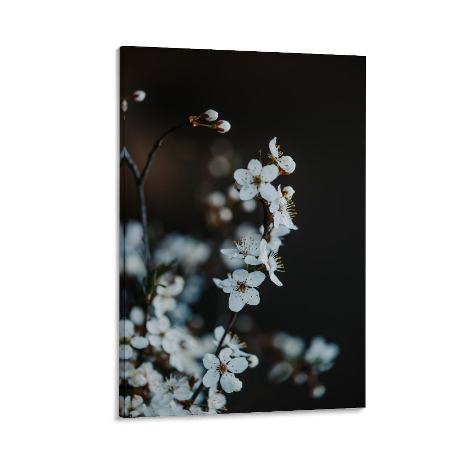 White Flower Canvas Wall Art Decor with Framed, Vertical Version Modern