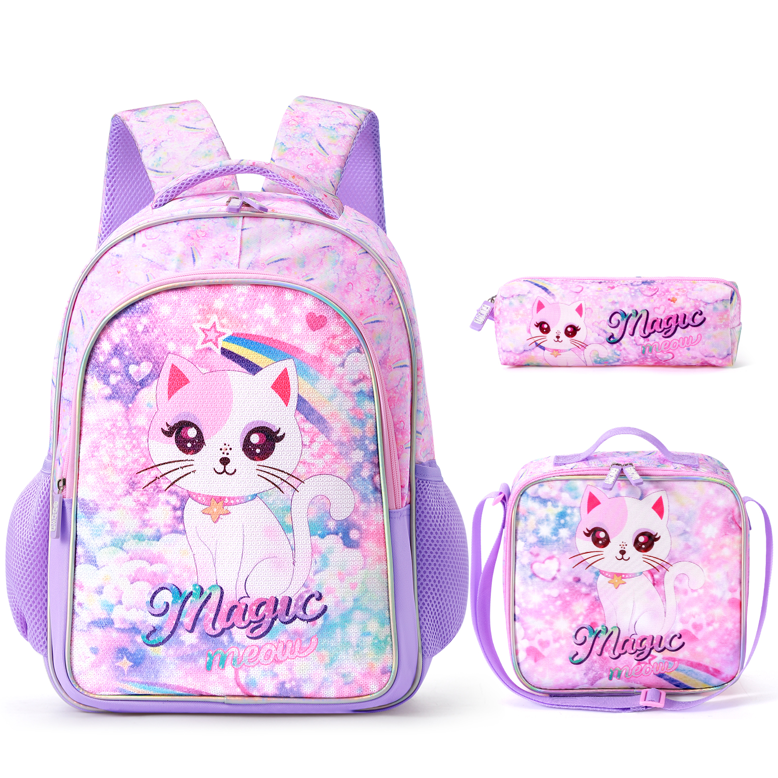 Gocvo Sequin Cat Girls Backpack 3-Piece Set photo 8