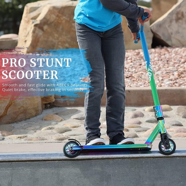Trottinette Ridge XT300 Professionnelle – Cadre Alu, Roues PU 100 Mm, Roulements ABEC 9, Collier Arc-en-ciel