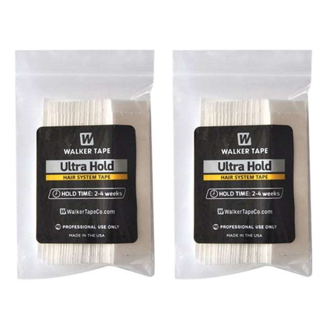 72 piezas/lote cinta adhesiva para el cabello fija súper fuerte cinta adhesiva de doble cara para tupé peluca de encaje película impermeable para el sudor, dos paquetes frontales transparentes con tiras blancas de 9 cm apiladas y etiqueta negra 'Ultra Hold', borde adhesivo blanco visible y embalaje resellable; adecuada para extensiones, tupés y pelucas y para sujetar postizos en viajes o eventos.