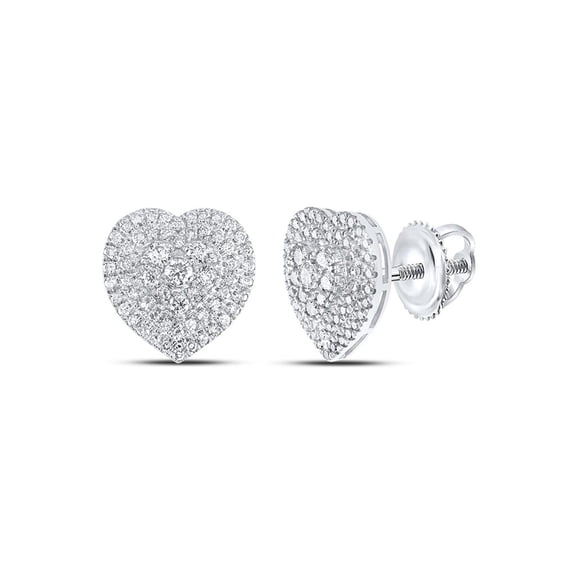 10K White Gold Genuine Diamond Women's Cluster Halo Heart Stud Earrings 1.50 CT