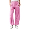 thumbnail image 3 of Oksale Womens Barrel Pants Petite Loose Lightweight Straight Leg Ankle Pants with Pockets Elastic High Waisted Comfy Pants Pink 3XL, 3 of 9