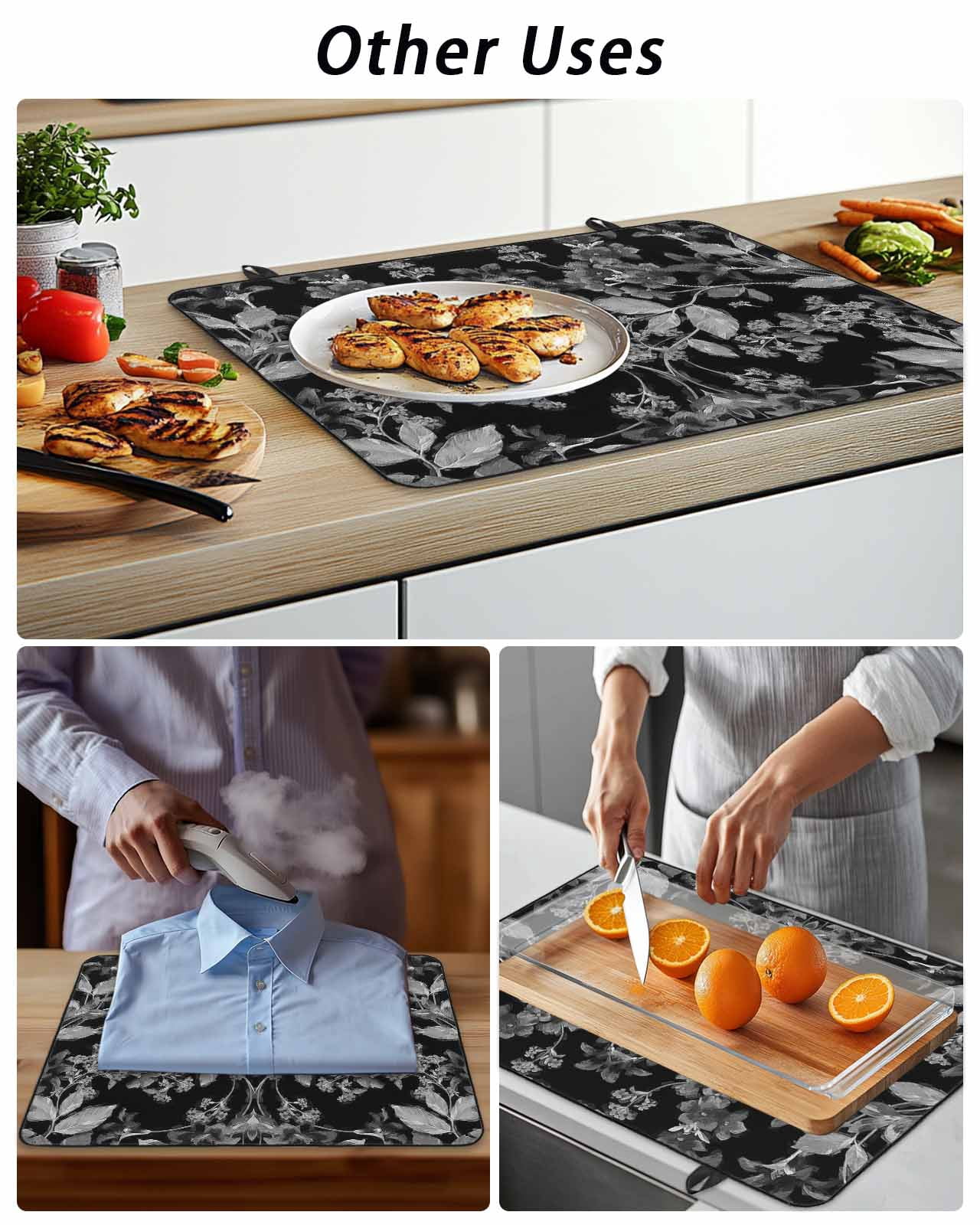 Stove Top Covers for Electric Stove, Black and White Floral Glass Stovetop Cover Protector, Modern Oil Painting Abstract Art Induction Cooktop Protector Oven Mat for Kitchen Countertop 24"x21"