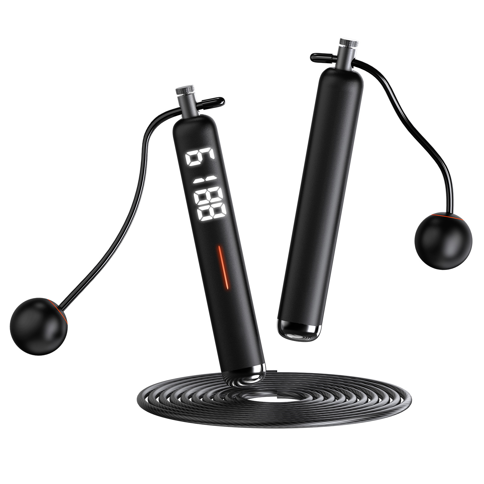 Cordless Jump Rope with Counter, 2 In 1 Weighted Ropeless Skipping Rope for Kids Women Men, Adjustable Digital Smart Jump Ropes for Fitness Workout Boxing Speed Training Crossfit Home Gym, Gray