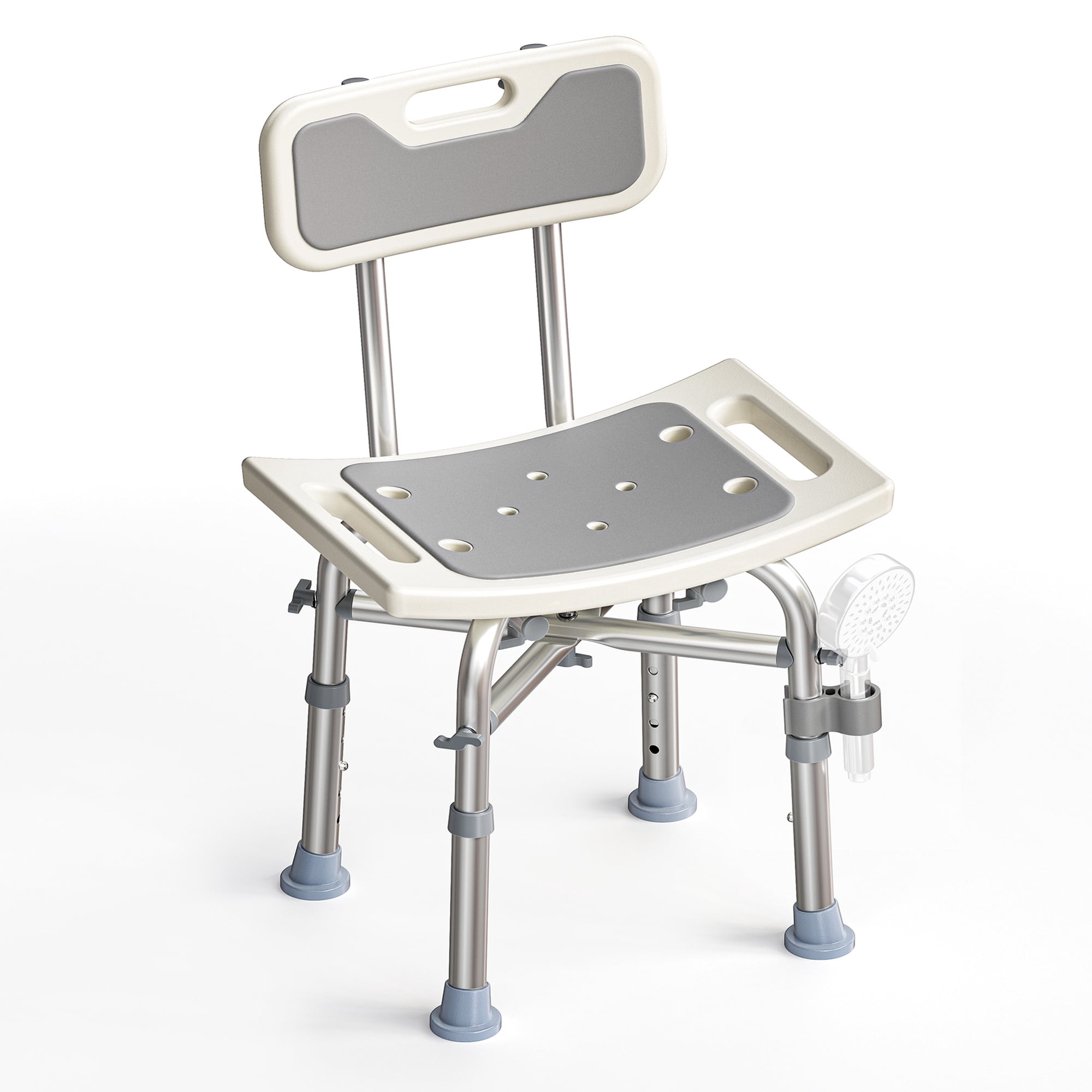 Bluelog Shower Chair with Back, Adjustable Shower Seat, Shower Bench, 350 lb Capacity, Rectangular, White