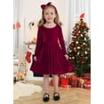 thumbnail image 2 of SILVERCELL 1-9T Toddler Girls Christmas Velvet Twirl Dresses + Headband, Little Girl Casual Long Sleeve Swing A-Line Skater Party Dress, 1-9 Years, Dark Red, 2 of 8