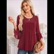 thumbnail image 5 of Blusa Elegante con Volantes para Mujer, 3/4, Cuello Redondo, Doble Capa, , Túnica. Rojo XXL, 5 of 9