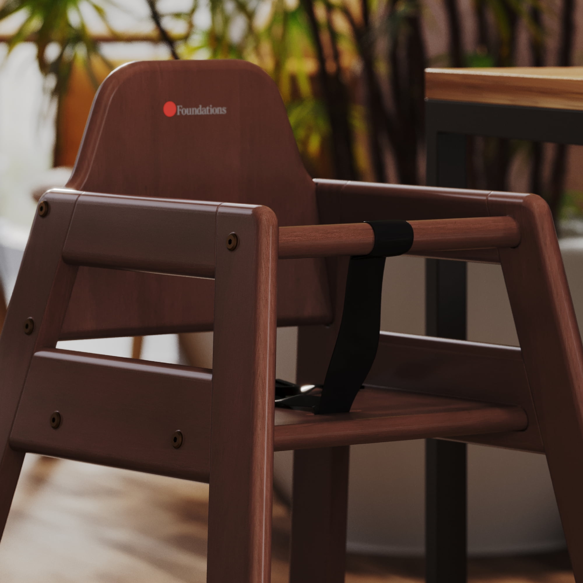 Foundations NeatSeat Wooden High Chair for Toddlers, Stackable, 3-Point Harness, Antique Cherry