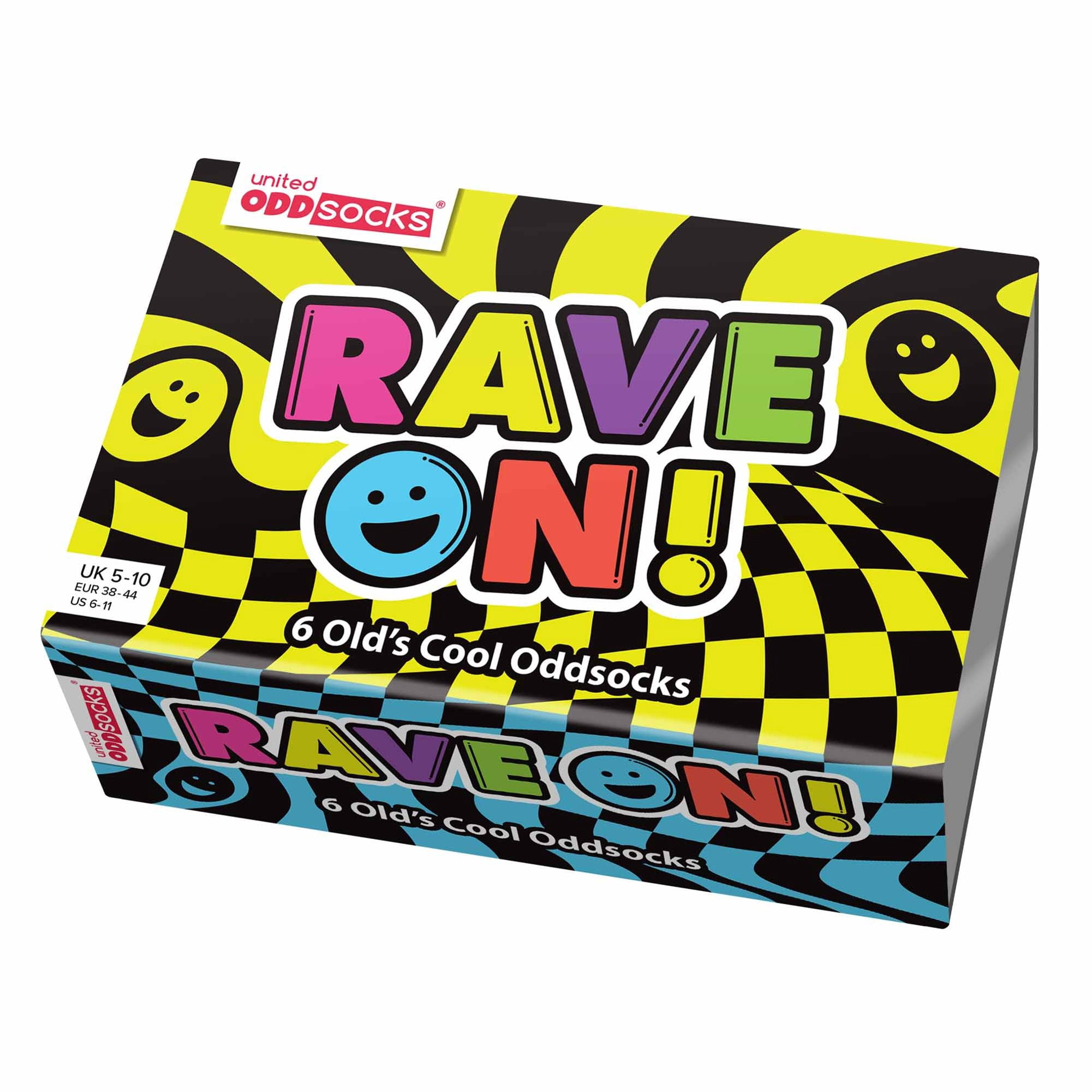 United Oddsocks Unisex Socks, 6 Socks Pack - Stockings, Motto Rave On 38-44 (Uk 6-11)