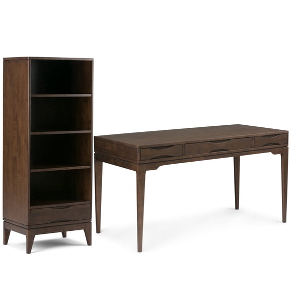 Simpli Home Harper 60W Desk w/ Drawers and 24W x 60H 4 Shelf Bookcase w/ Drawer