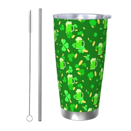 

Fuzoiu St Patrick s Day2 Print 20oz Tumbler Stainless Steel Vacuum Insulated Car Cup Insulated Coffee Mug Travel Mug with Lid Thermal Cup for Outdoor-Straw Two-piece Set