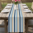thumbnail image 4 of Blue Khaki Striped Table Runner - 48 Inch Long Farmhouse Stripes Modern Abstract Art Cotton and Linen Blended Dress Scarves Farmhouse Table Runner for Kitchen Dining, Coffee Table, 13" x 48", 4 of 8