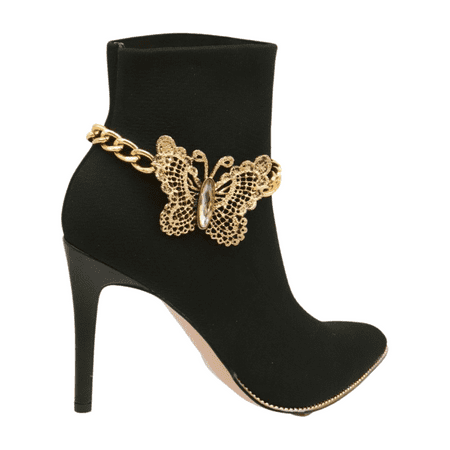 Women Gold Metal Chain Boot Bracelet Shoe Butterfly Charm Fashion Jewelry