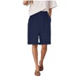thumbnail image 7 of vigerkar Women's Bermuda Shorts Knee Length Elastic Waist Drawstring Workout Athletic Long Shorts with Pockets (Navy, L), 7 of 7