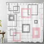 HVEST Mid Century Grey and White Shower Curtain Decor,Modern Pink Geometric Pattern Minimalist Shower Curtains for Bathroom 72X78 inch Polyester Fabric Bathroom Decoration Bath Curtains Hooks Included