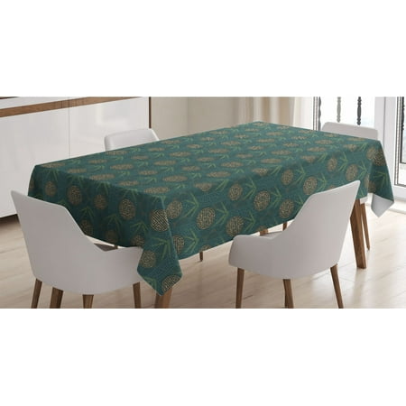 

Bamboo Print Tablecloth Style Composition Oriental Motifs Leaves Eastern Elements Rectangle Satin Table Cover Accent for Dining Room and Kitchen 60 X 90 Teal Ivory Tan by Ambesonne