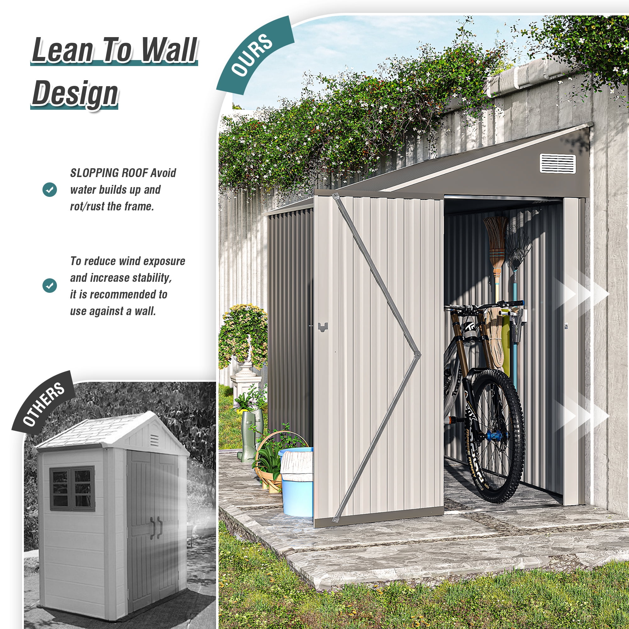 Leumius Outdoor Metal Storage Shed with Single Hinge Door Metal Garden Tool Shed with Lockable Door for Garden Lawn Backyard Dark Gray