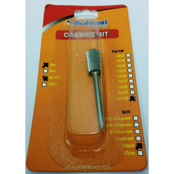 Medicool Silver Carbide Safety Barrel File and Shape Acrylic and Gel Nail Tool - MEDIUM GRIT