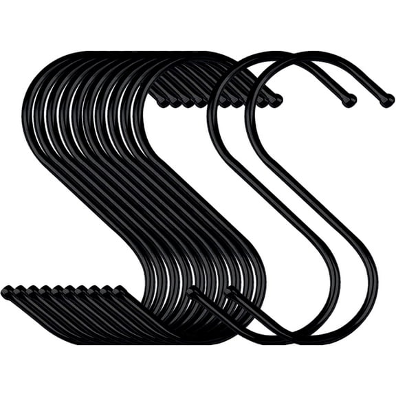 S Hooks for Hanging, 30-Pack S Shaped Hook Heavy Duty Hanging Hooks for Pots, Pans, Plants, Bags, Cups, Clothes, 3.5 Inch Metal (Black)