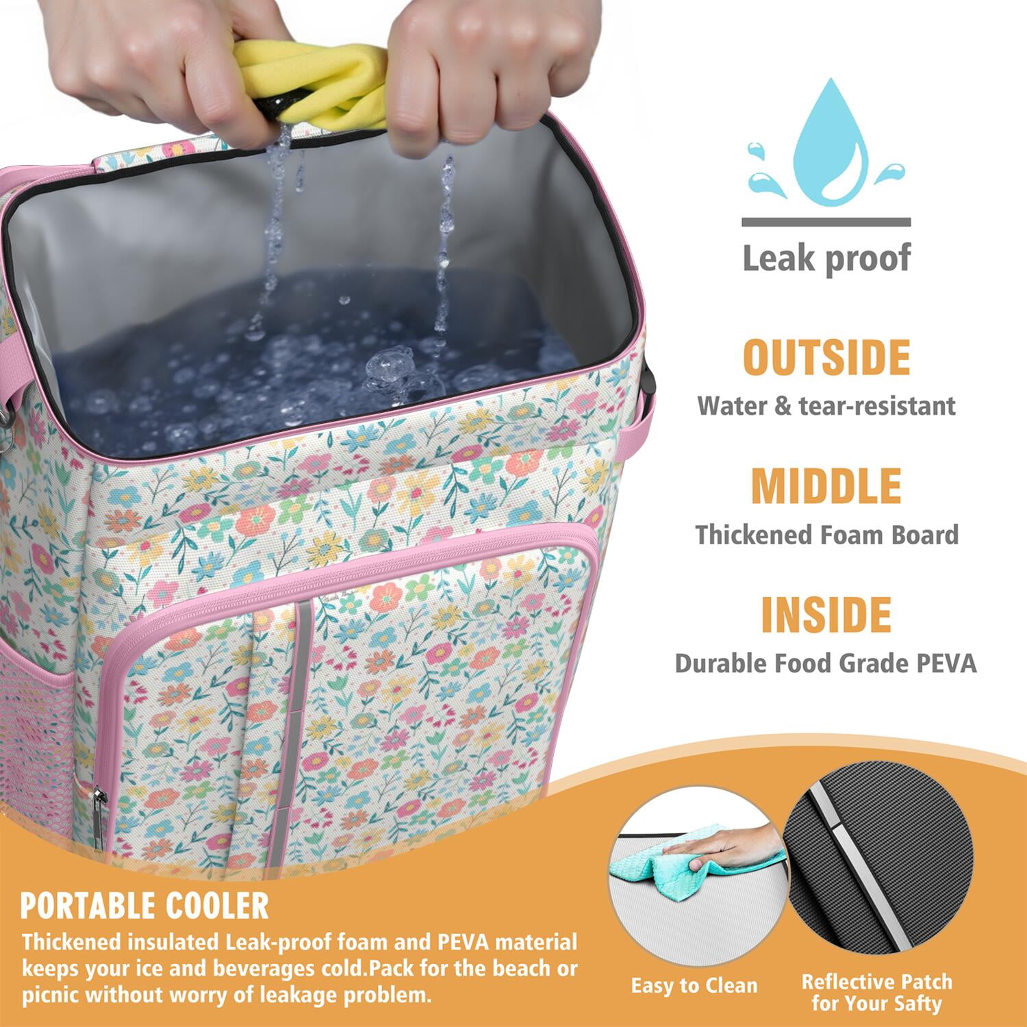 Travel Cooler Bag - Pioneer Flower Camping Beer Cooler Backpack with Bottle Opener- Waterproof Insulated Picnic Backpacks - Cooler Bag for Beach