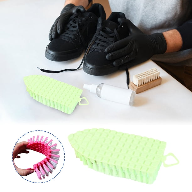Cepillo de limpieza flexible con cerdas suaves para cabezal de ducha | Mango ergonómico | Diseño curvo para paredes y esquinas de bañera | Quitamanchas para limpieza profunda del baño y zonas de difí
