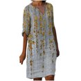 thumbnail image 1 of Vestidos de manga 3/4 para mujer Vestido de tirantes con estampado de flores a la moda Vestido con cuello en V hasta la rodilla Pompotops hdfakjf6125, 1 of 5