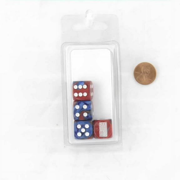 United States Flag Dice Gemini Blue and Red with White Pips 16mm (5/8in) D6 Set of 4 Wondertrail
