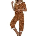 thumbnail image 6 of SwiftWear Women's Relaxed 2 Piece Summer Cheetah Print Pajamas Set V-neck Top with Vibrant Prints, Elastic Waist Capris (Functional Pockets) Sleepwear & Loungewear, 6 of 9