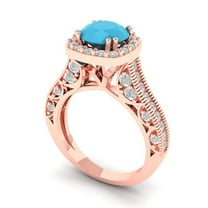 2.7ct round cut turquoise 18k rose gold halo Bridal Wedding Engagement Promise Anniversary Ring for Women size 10.25