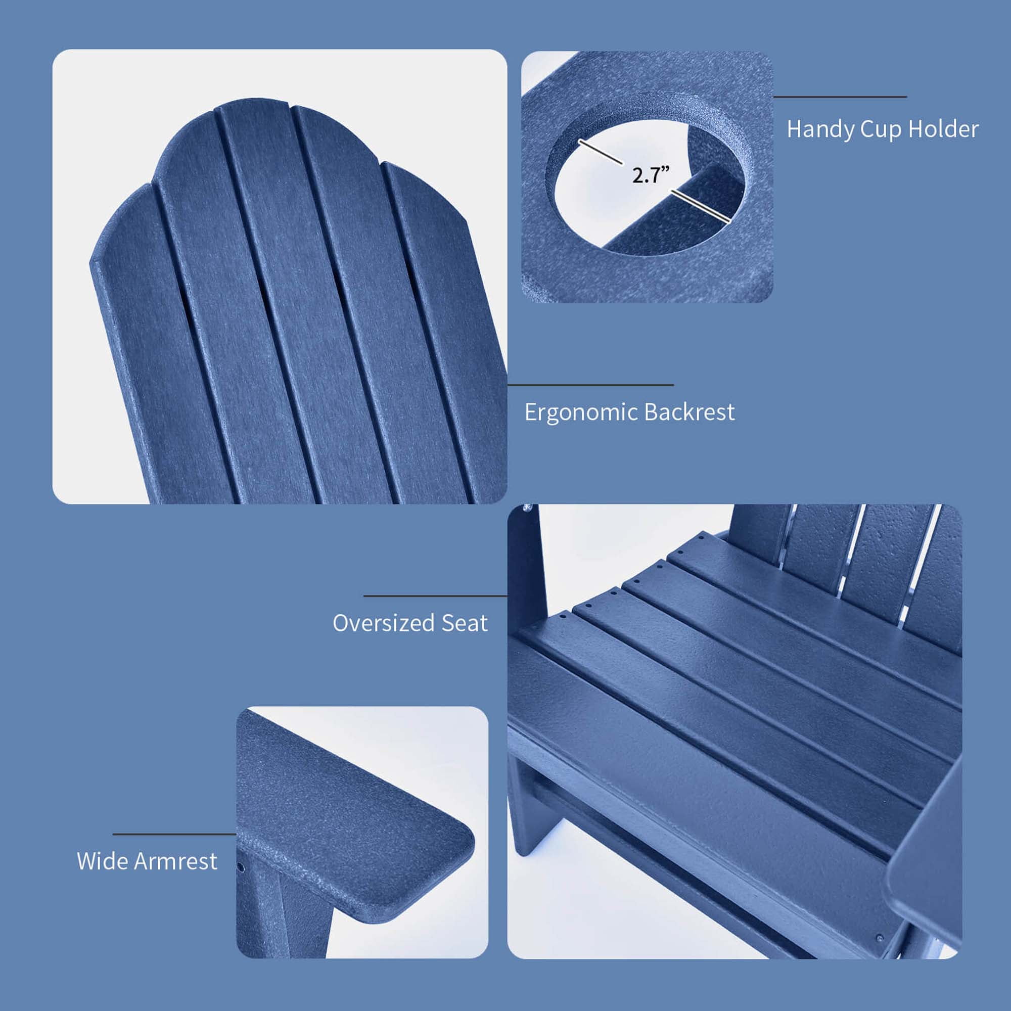 Costway 3 PCS Patio Adirondack Chair Side Table HDPE Weather Resistant Cup Holder